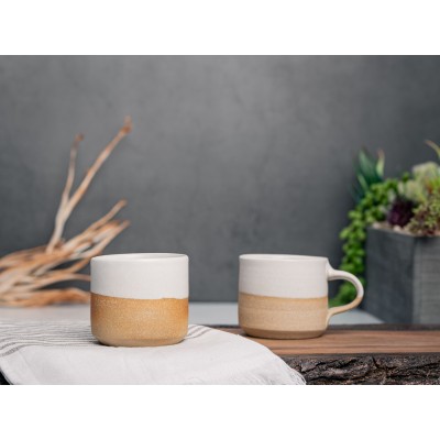 One Espresso/Cortado Cup (with or without handle): White/Sandy (4 - 5.5 oz), Stoneware, Handmade