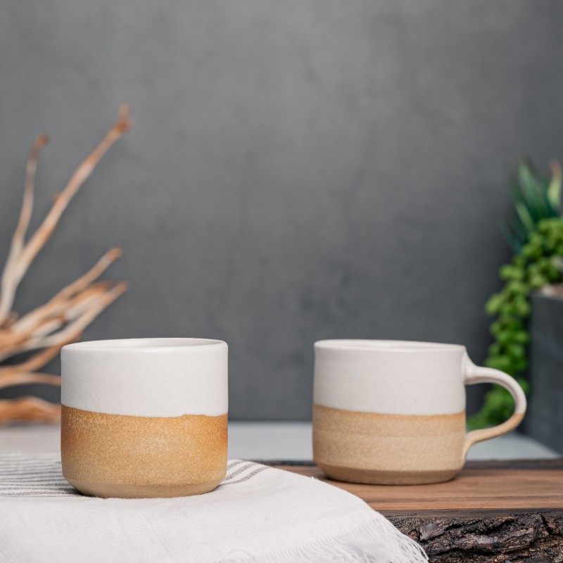 One Espresso/Cortado Cup (with or without handle): White/Sandy (4 - 5.5 oz), Stoneware, Handmade