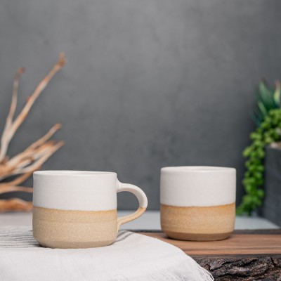 One Espresso/Cortado Cup (with or without handle): White/Sandy (4 - 5.5 oz), Stoneware, Handmade