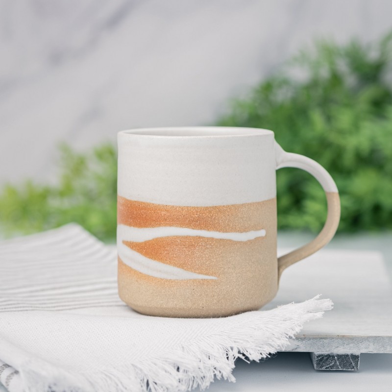 Handmade Ceramic Coffee Tea Mug Sandy White w/Trailing 12-14 oz Earthy Rustic Modern Aesthetic Unique Pottery Contemporary Dinnerware Gift