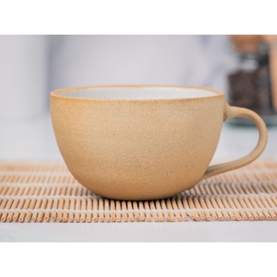 Cappuccino Cup, Latte Cup: Sandy/White, approximately 8 - 10 oz, Stoneware, Handmade