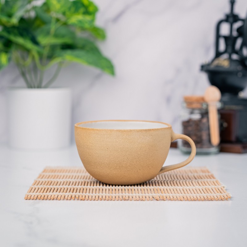 Cappuccino Cup, Latte Cup: Sandy/White, approximately 8 - 10 oz, Stoneware, Handmade