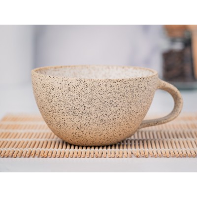 Cappuccino Cup, Latte Cup: White/Speckle, approximately 8 - 10 oz, Stoneware, Handmade