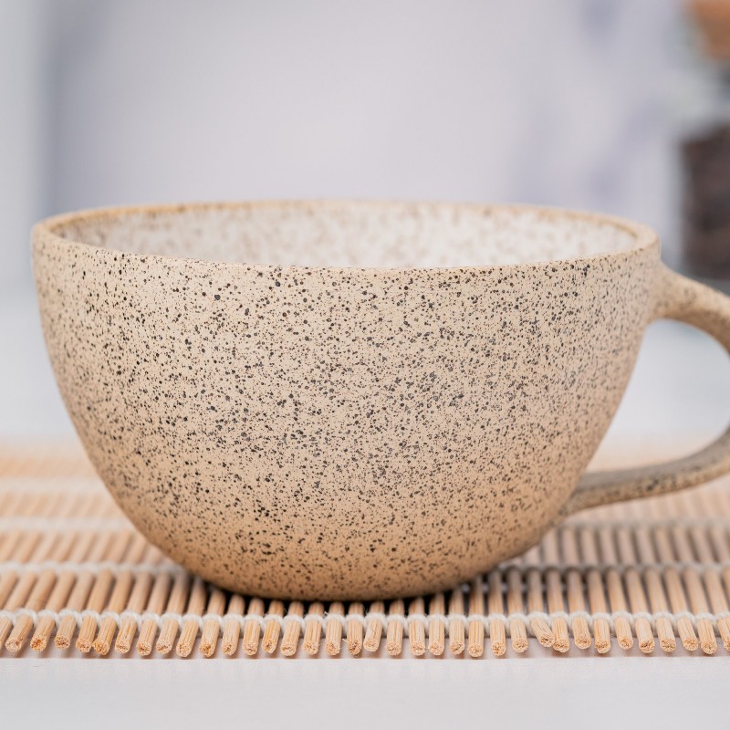 Cappuccino Cup, Latte Cup: White/Speckle, approximately 8 - 10 oz, Stoneware, Handmade