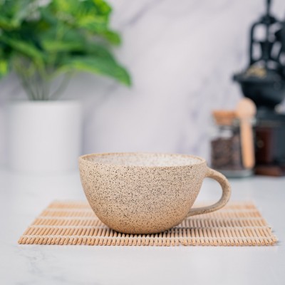 Cappuccino Cup, Latte Cup: White/Speckle, approximately 8 - 10 oz, Stoneware, Handmade