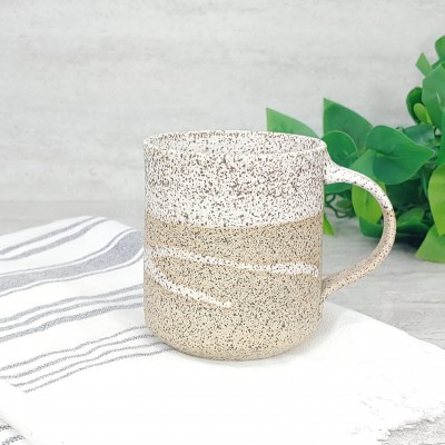 Handmade Ceramic Coffee Tea Mug Speckled White w/Trailing 12-14 oz Earthy Rustic Modern Aesthetic Unique Pottery Contemporary Dinnerware