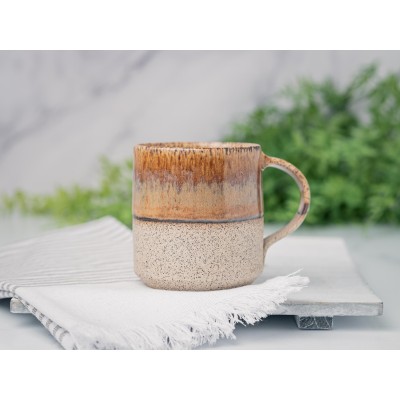 Handmade Ceramic Coffee Tea Office Mug Speckled Brown White 12-14 oz Earthy Modern Aesthetic Unique Pottery Contemporary Dinnerware Decor