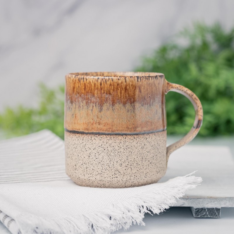 Handmade Ceramic Coffee Tea Office Mug Speckled Brown White 12-14 oz Earthy Modern Aesthetic Unique Pottery Contemporary Dinnerware Decor