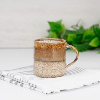 Handmade Ceramic Coffee Tea Office Mug Speckled Brown White 12-14 oz Earthy Modern Aesthetic Unique Pottery Contemporary Dinnerware Decor