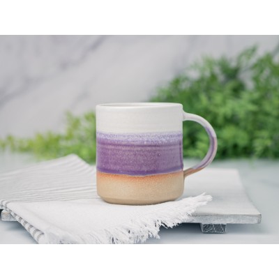 Handmade Ceramic Coffee Tea Mug Purple White 12-14 oz Earthy Rustic Modern Aesthetic Unique Pottery Contemporary Dinnerware Decor Gift