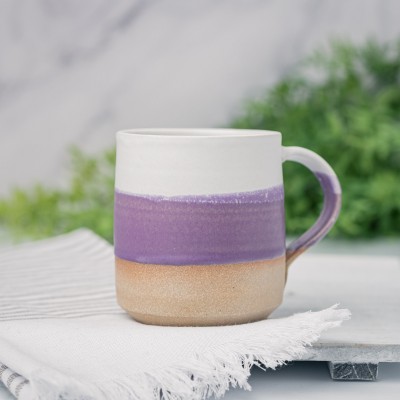 Handmade Ceramic Coffee Tea Mug Purple White 12-14 oz Earthy Rustic Modern Aesthetic Unique Pottery Contemporary Dinnerware Decor Gift