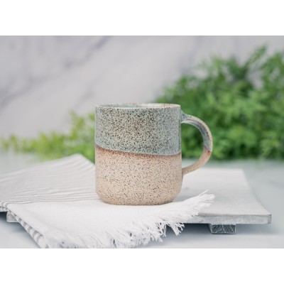 Handmade Ceramic Coffee Tea Mug Speckled Blue-Grey White 12-14 oz Earthy Rustic Modern Aesthetic Unique Pottery Contemporary Dinnerware Gift