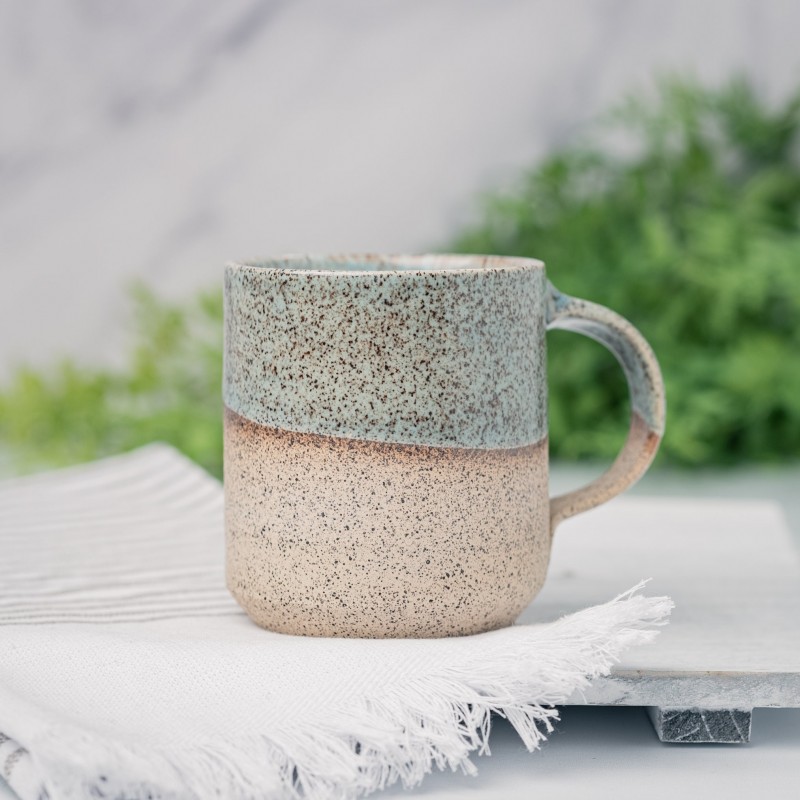 Handmade Ceramic Coffee Tea Mug Speckled Blue-Grey White 12-14 oz Earthy Rustic Modern Aesthetic Unique Pottery Contemporary Dinnerware Gift