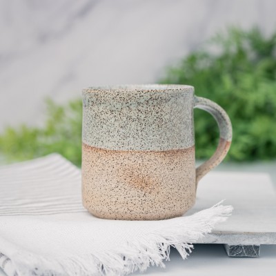 Handmade Ceramic Coffee Tea Mug Speckled Blue-Grey White 12-14 oz Earthy Rustic Modern Aesthetic Unique Pottery Contemporary Dinnerware Gift