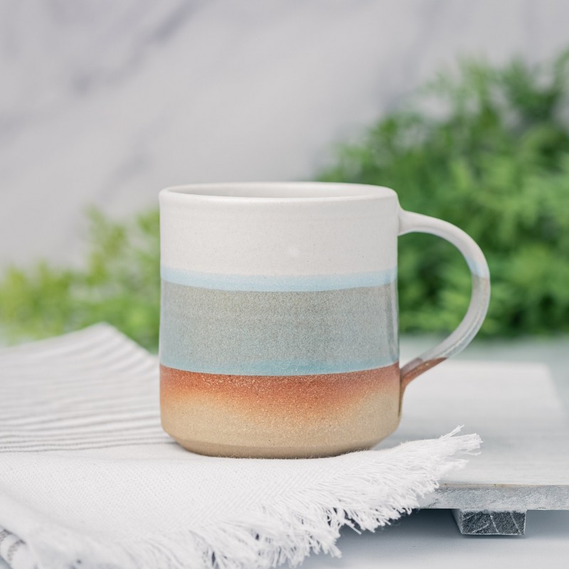 Handmade Ceramic Coffee Tea Mug Blue-Grey White 12-14 oz Earthy Rustic Modern Aesthetic Unique Pottery Contemporary Dinnerware Decor Gift