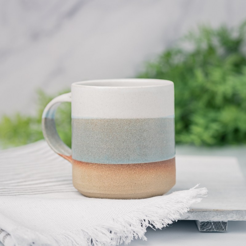 Handmade Ceramic Coffee Tea Mug Blue-Grey White 12-14 oz Earthy Rustic Modern Aesthetic Unique Pottery Contemporary Dinnerware Decor Gift