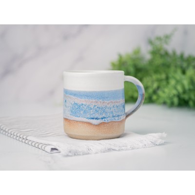 Handmade Ceramic Coffee Tea Office Mug Blue-Purple White 12-14 oz Earthy Rustic Modern Aesthetic Unique Pottery Contemporary Dinnerware