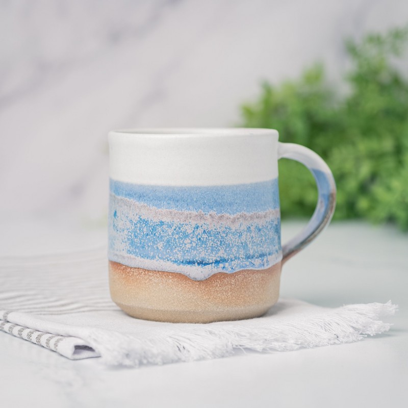 Handmade Ceramic Coffee Tea Office Mug Blue-Purple White 12-14 oz Earthy Rustic Modern Aesthetic Unique Pottery Contemporary Dinnerware