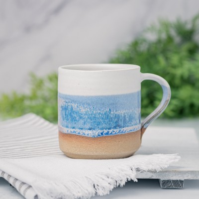 Handmade Ceramic Coffee Tea Office Mug Blue-Purple White 12-14 oz Earthy Rustic Modern Aesthetic Unique Pottery Contemporary Dinnerware