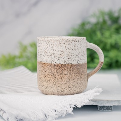 Handmade Ceramic Coffee Tea Mug Speckled White 12-14 oz Earthy Rustic Modern Aesthetic Unique Pottery Contemporary Dinnerware Decor Gift