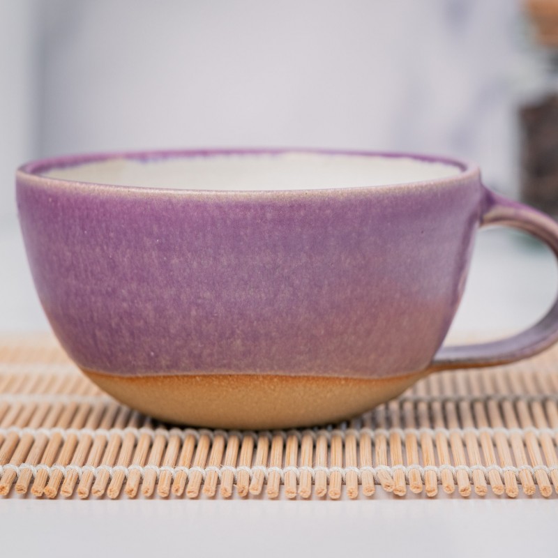 Cappuccino Cup, Latte Cup: Purple/White, approximately 8 - 10 oz, Stoneware, Handmade