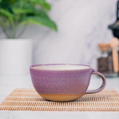 Cappuccino Cup, Latte Cup: Purple/White, approximately 8 - 10 oz, Stoneware, Handmade