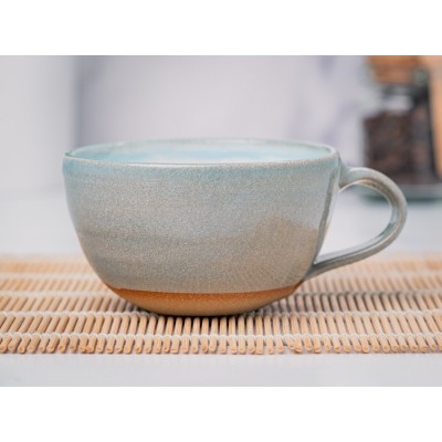 Cappuccino Cup, Latte Cup: Blue-Grey/White, 8 - 10 oz, Stoneware, Handmade