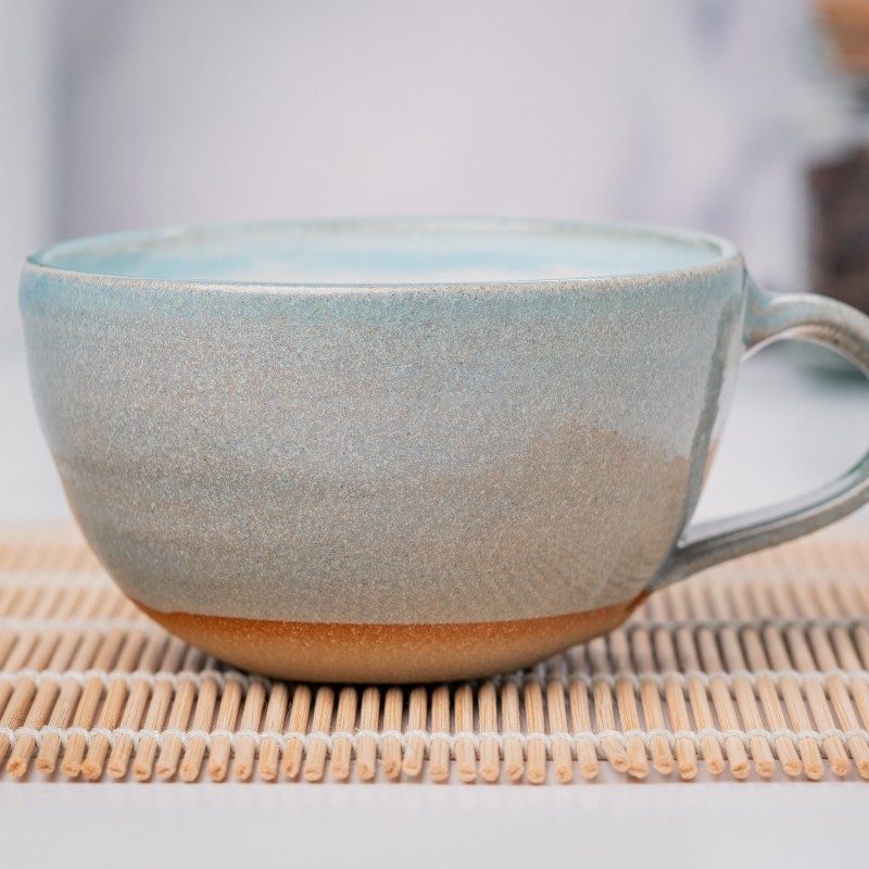 Cappuccino Cup, Latte Cup: Blue-Grey/White, 8 - 10 oz, Stoneware, Handmade