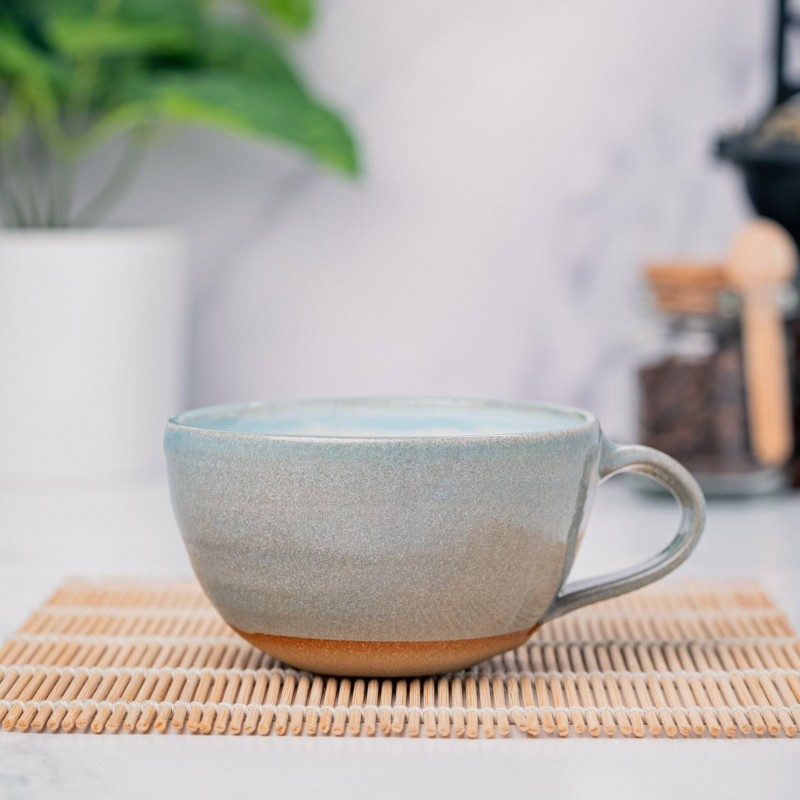 Cappuccino Cup, Latte Cup: Blue-Grey/White, 8 - 10 oz, Stoneware, Handmade