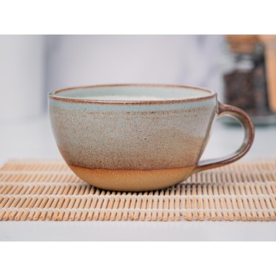 Cappuccino Cup, Latte Cup: Brown-GreyBlue/White, approximately 8-10 oz, Stoneware, Handmade